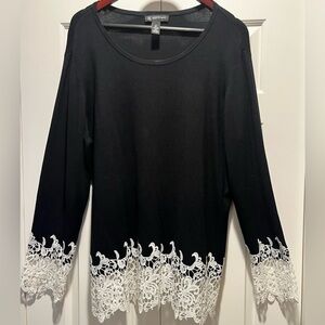 INC International Concepts Black and White Lace Trim Top